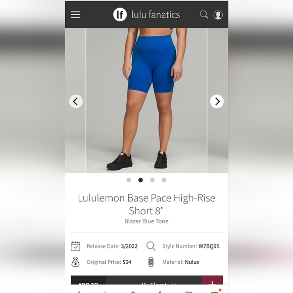 Lululemon Base Pace HIGH RISE Shorts Size 6 8" inseam Blazer Blue - Picture 5 of 5